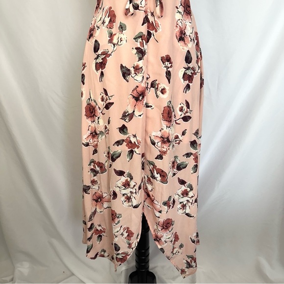 Three Pink Hearts Dress Womens XS Floral Print Maxi Pink High Low Hem Ruched‎ - Picture 3 of 13